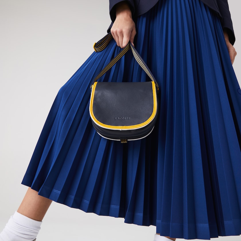 Bolsas Lacoste Court Line Contrast Piping Small Hobo Bag Mujer Negros Amarillos | QS3-24272U9