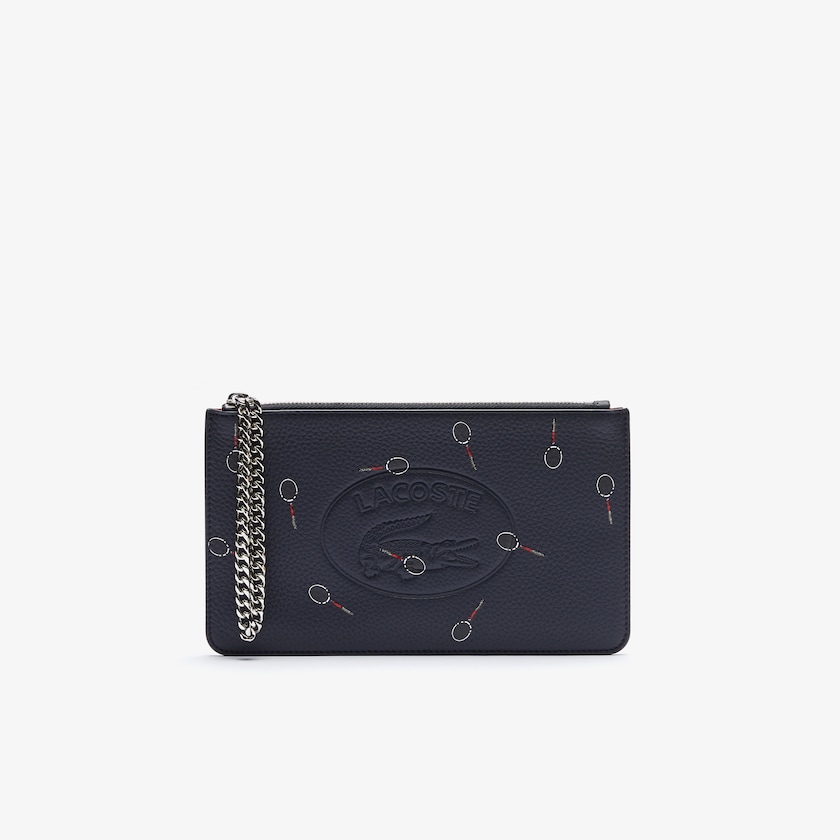 Bolsas Lacoste Croco Crew Print Grained Leather Zip Pouch Mujer Negros | JV2-83938U4