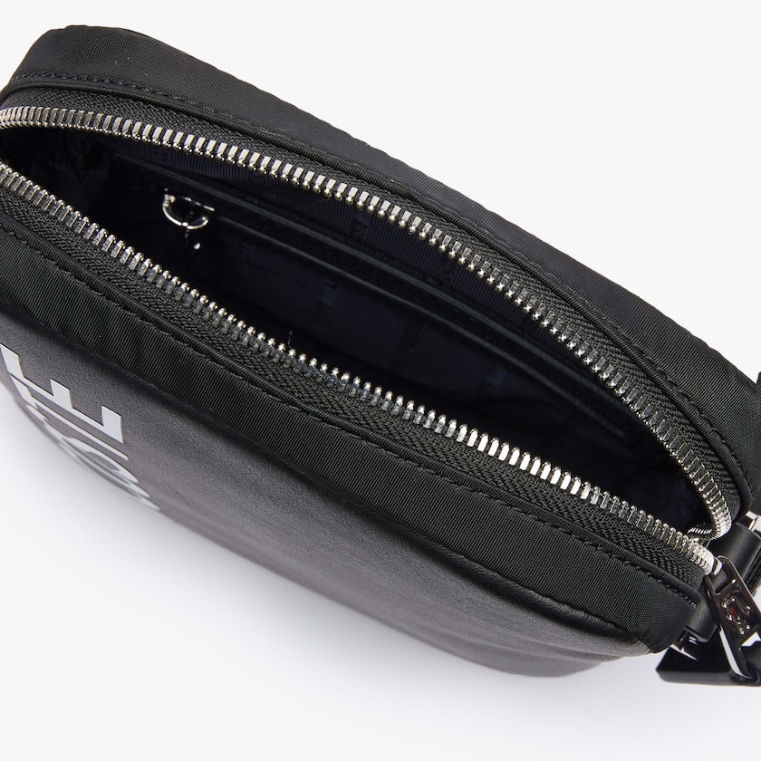 Bolsas Lacoste Hombre Negros Blancos L.12.12 Signature Cuero Cross Body Bag KJ0-24752A3