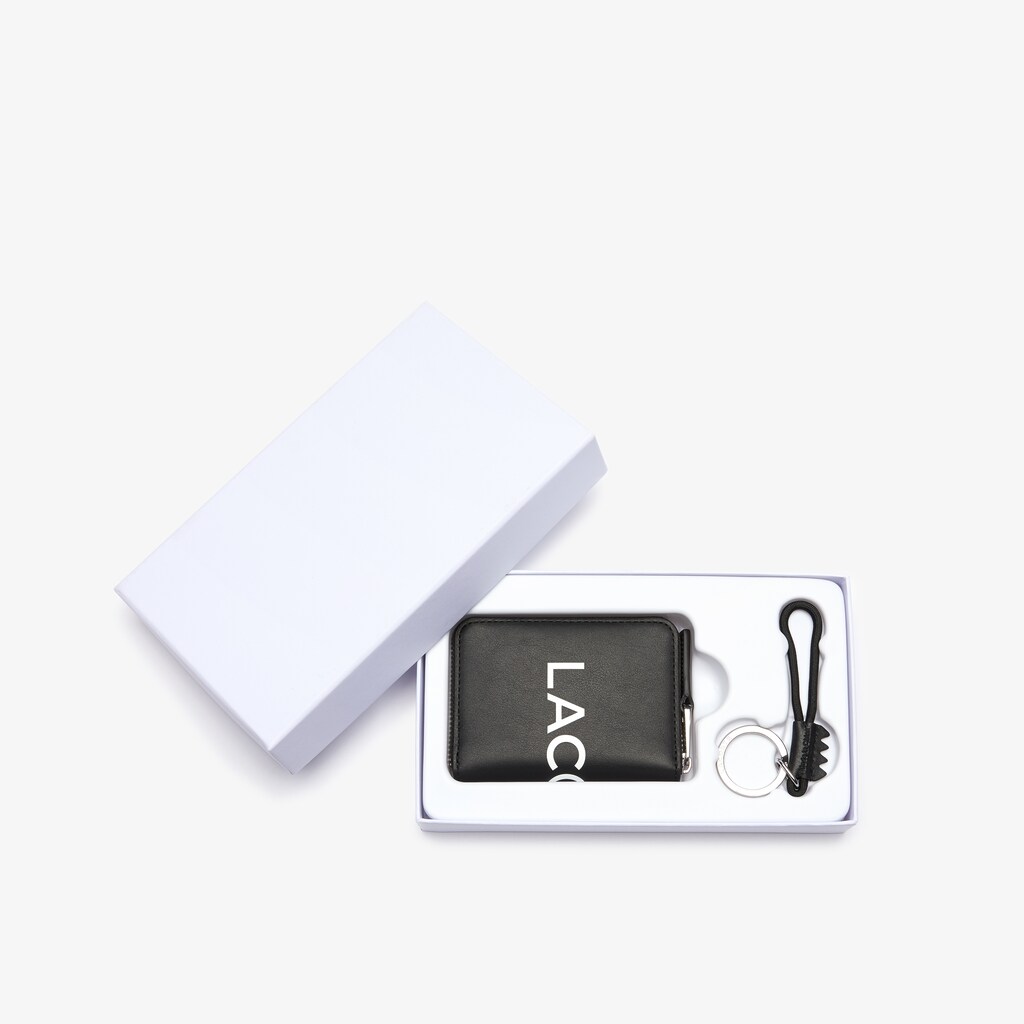 Bolsas Lacoste L.12.12 Smooth Leather Wallet And Key Chain Gift Box Hombre Negros Blancos | OM5-07670I7