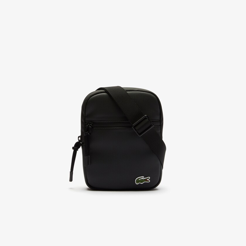 Bolsas Lacoste Hombre Negros LCST Coated Canvas Small Flat Crossbody Bag DD4-28252D7