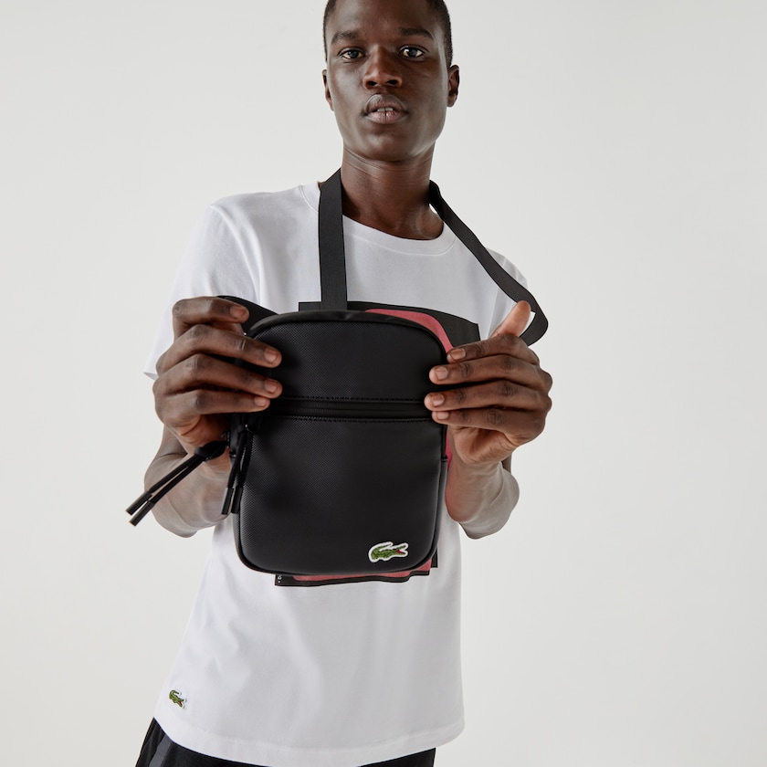 Bolsas Lacoste Hombre Negros LCST Coated Canvas Small Flat Crossbody Bag DD4-28252D7