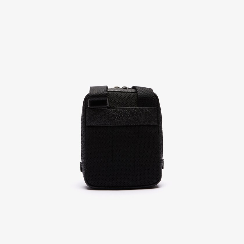 Bolsas Lacoste Hombre Negros Soft Mate Matte Full-Grain Cuero Small Flat Crossbody Bag EI1-39323S4
