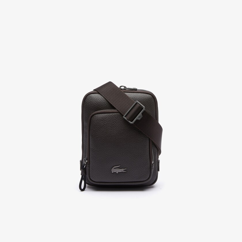 Bolsas Lacoste Hombre Marrom Oscuro Soft Mate Matte Full-Grain Cuero Small Flat Crossbody Bag AN5-04360G5