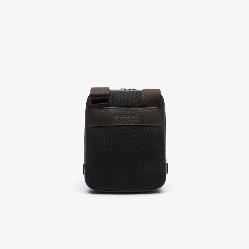 Bolsas Lacoste Hombre Marrom Oscuro Soft Mate Matte Full-Grain Cuero Small Flat Crossbody Bag AN5-04360G5