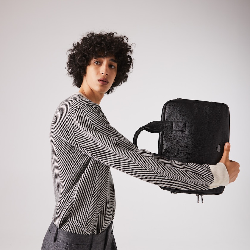 Bolsas Lacoste Hombre Negros Soft Mate Matte Full-Grain Cuero Computer Bag VB2-30463B9