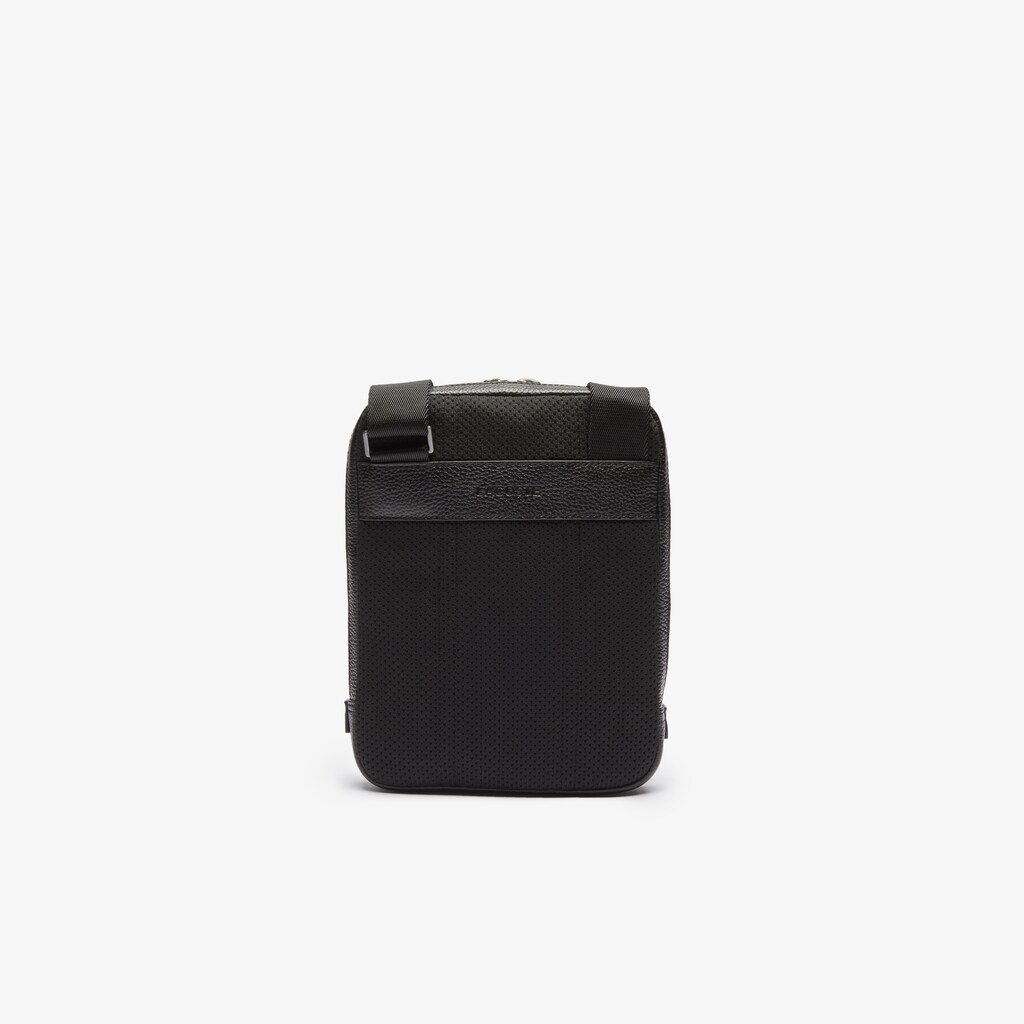 Bolsas Lacoste Hombre Negros Soft Matte Full-Grain Cuero Flat Crossbody Bag OG7-31173W4