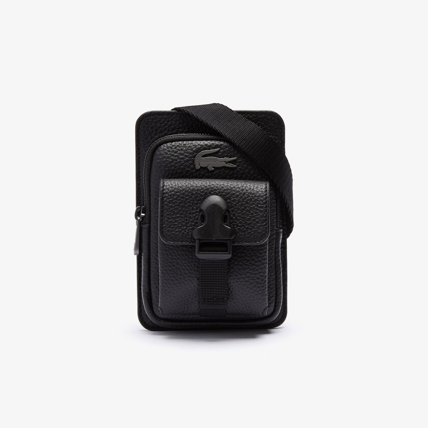 Bolsas Lacoste Soft Matte Grained Leather Smartphone Pouch Hombre Negros | ID5-45134W8