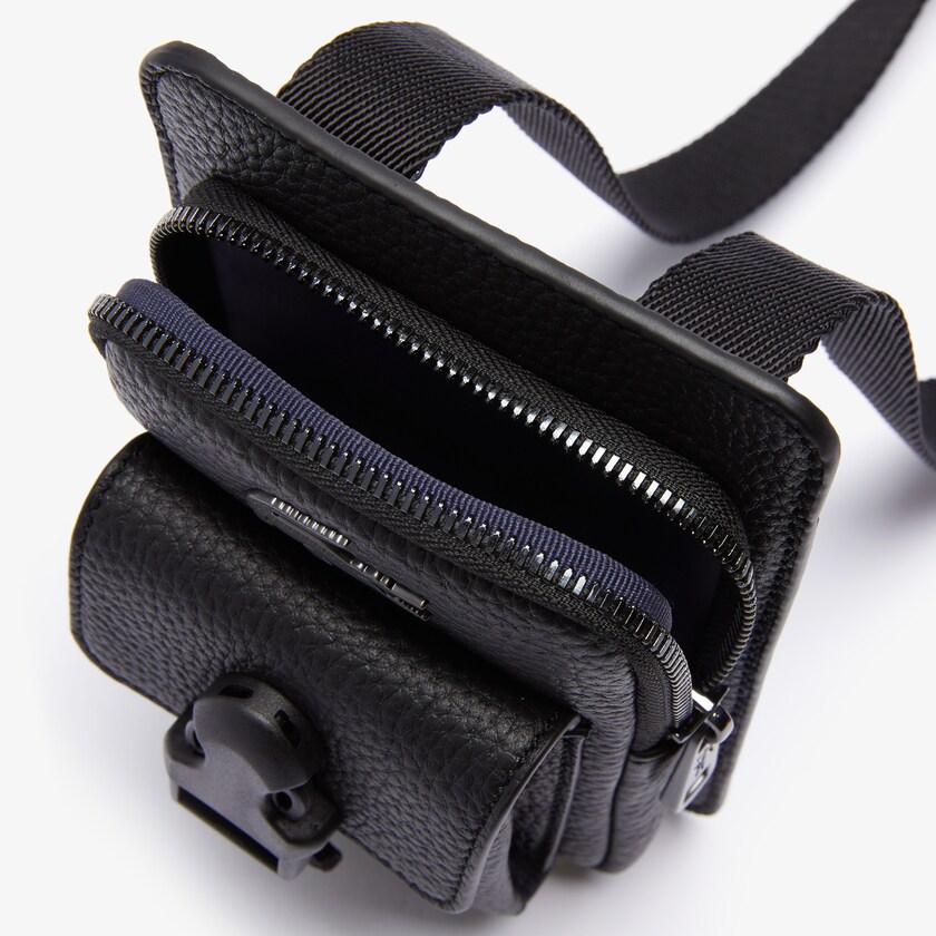 Bolsas Lacoste Soft Matte Grained Leather Smartphone Pouch Hombre Negros | ID5-45134W8