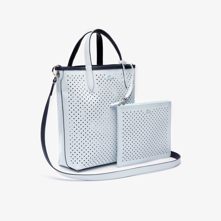 Bolso Tote Lacoste Anna Removable Pouch Perforated Vertical Mujer Azul Marino Oscuro Blancos | WE3-01330A5