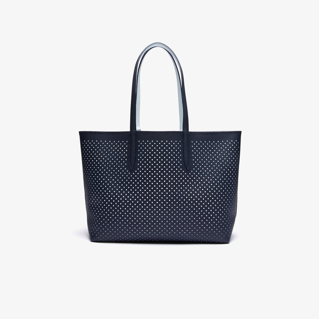 Bolso Tote Lacoste Anna Removable Pouch Perforated Reversible Mujer Azul Marino Oscuro Blancos | HT5-25332M4