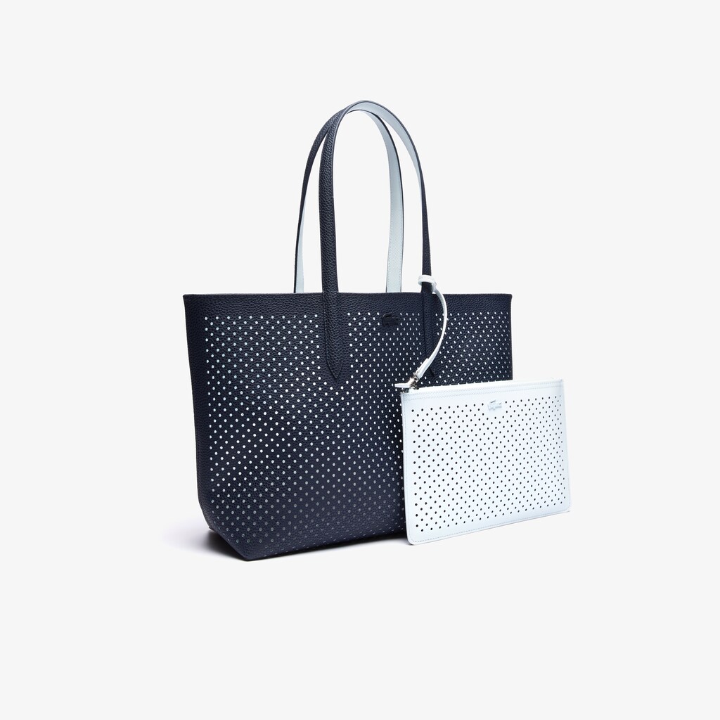 Bolso Tote Lacoste Anna Removable Pouch Perforated Reversible Mujer Azul Marino Oscuro Blancos | HT5-25332M4