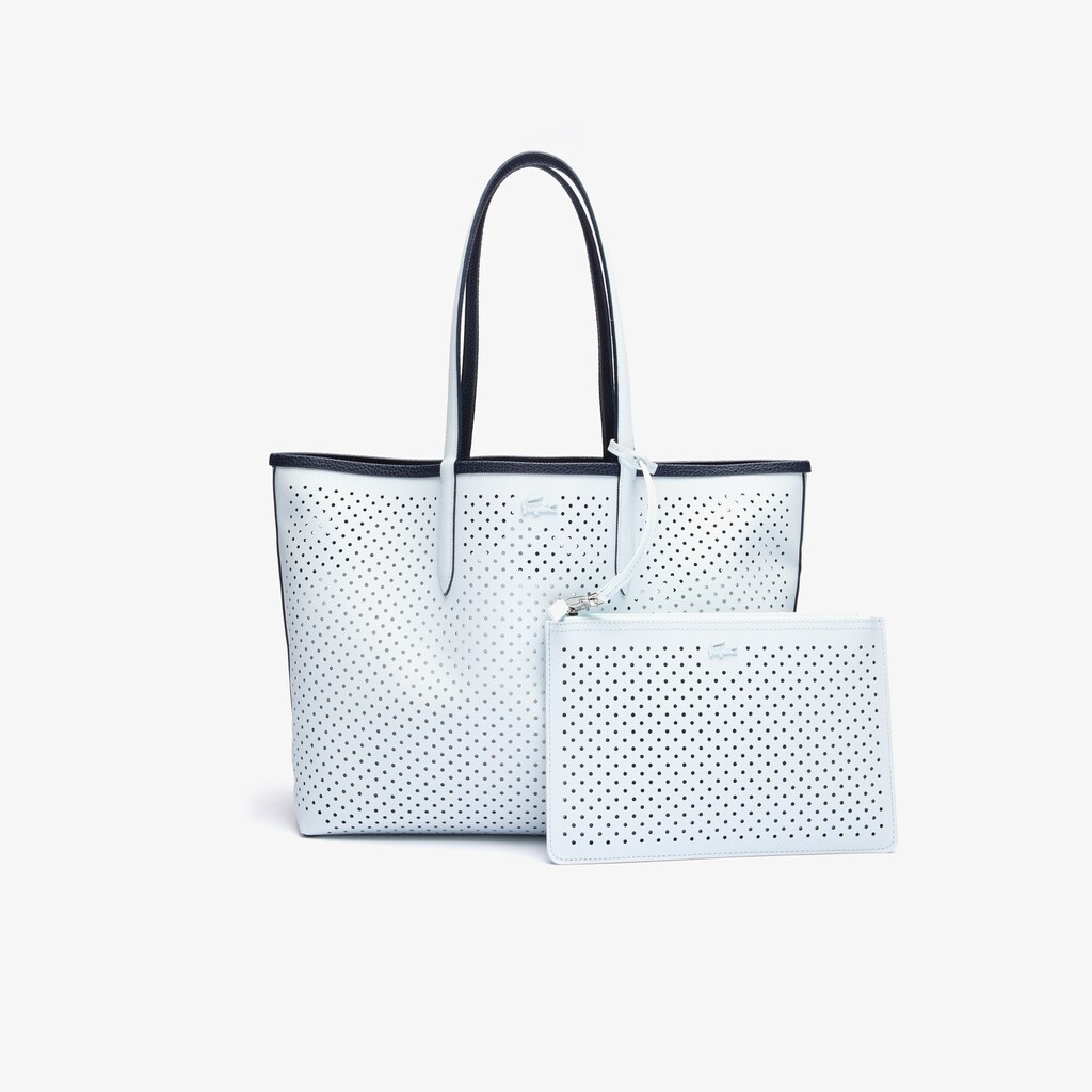 Bolso Tote Lacoste Anna Removable Pouch Perforated Reversible Mujer Azul Marino Oscuro Blancos | HT5-25332M4