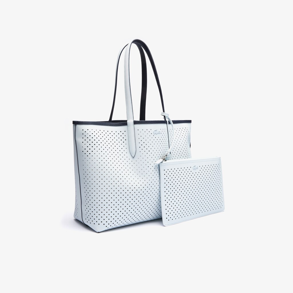 Bolso Tote Lacoste Anna Removable Pouch Perforated Reversible Mujer Azul Marino Oscuro Blancos | HT5-25332M4