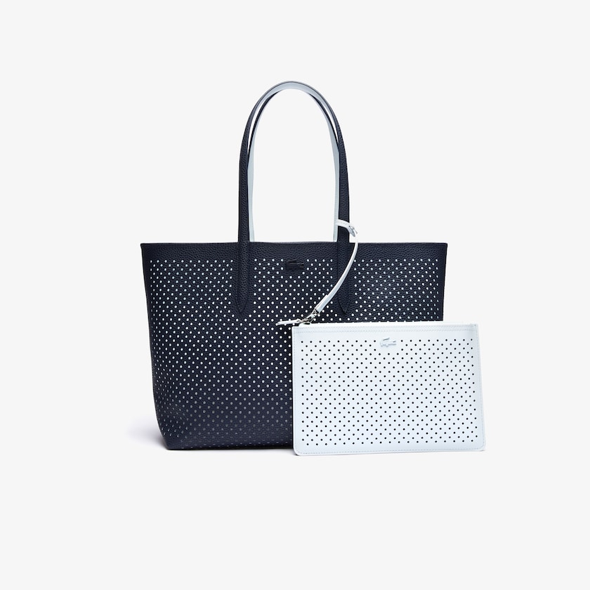 Bolso Tote Lacoste Anna Removable Pouch Perforated Reversible Mujer Azul Marino Oscuro Blancos | HT5-25332M4