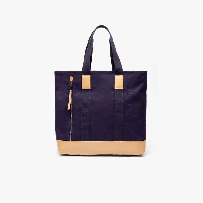 Bolso Tote Lacoste Hombre Azul Marino Marrom Classic Cuero and Canvas PD2-54155E4