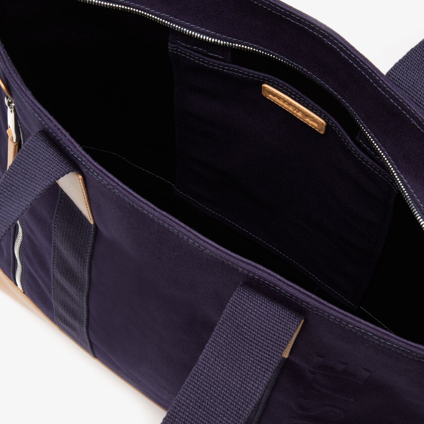 Bolso Tote Lacoste Hombre Azul Marino Marrom Classic Cuero and Canvas PD2-54155E4