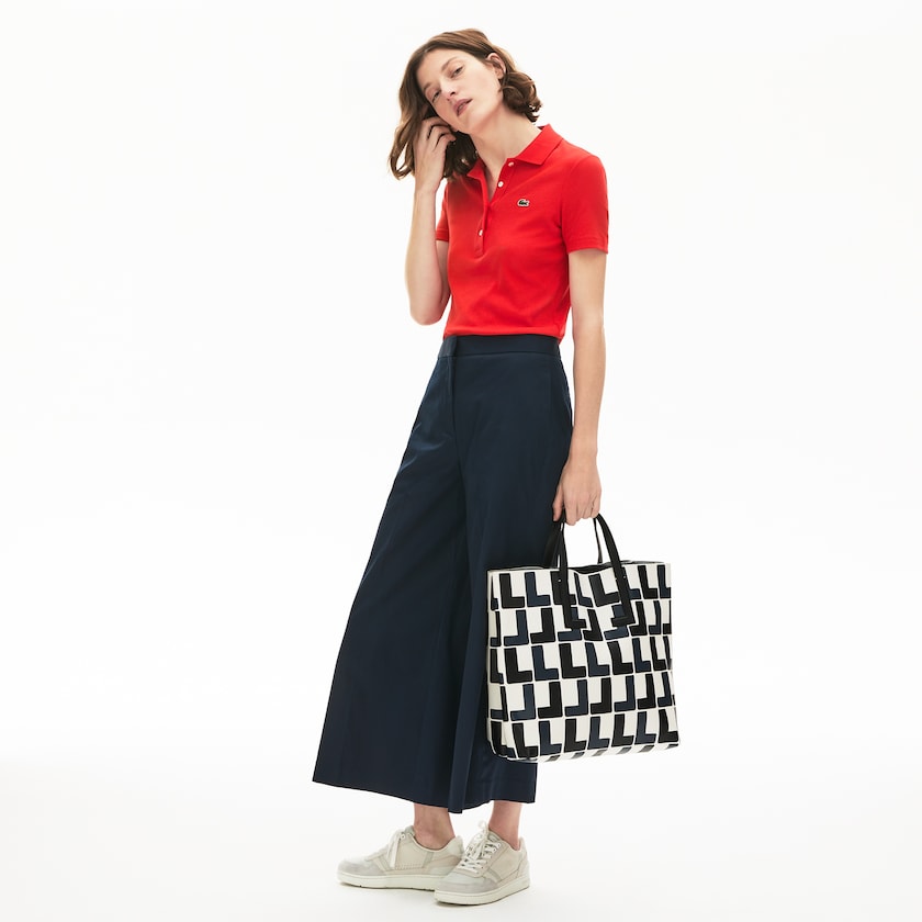 Bolso Tote Lacoste Fashion Show Monogram Leather Double Mujer Blancos Negros | JB5-57615F5