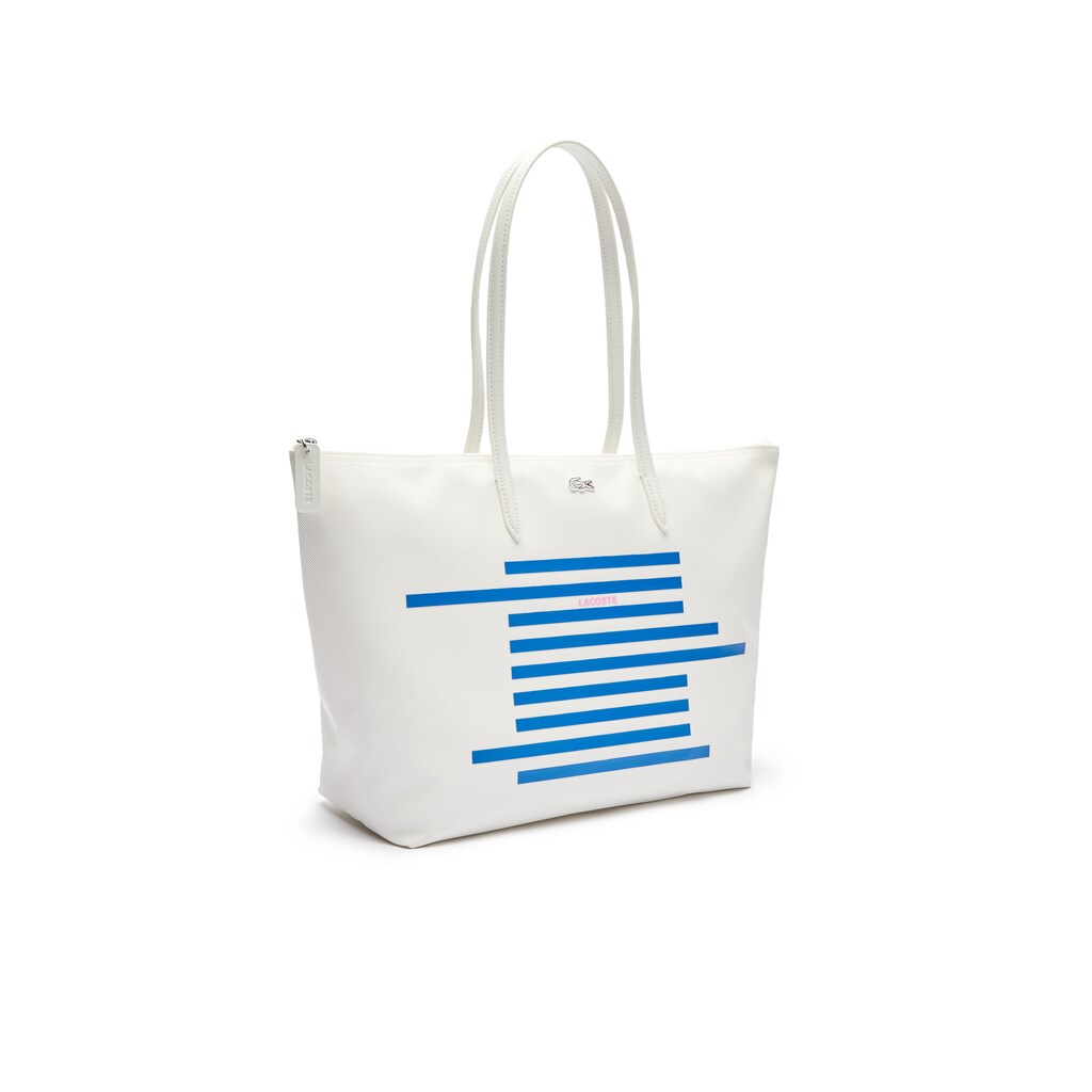 Bolso Tote Lacoste L.12.12 Nautical Stripes Large Coated Canvas Mujer Blancos Azules | EF8-08060X6