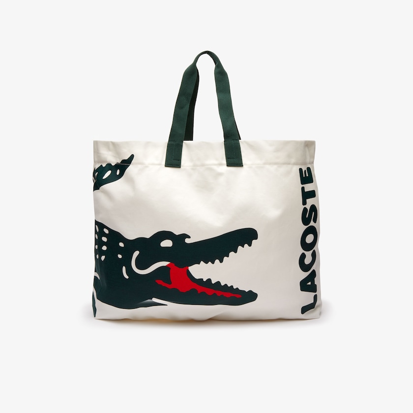 Bolso Tote Lacoste Oversized Crocodile Print Cotton Large Mujer Blancos | FU7-49784M1