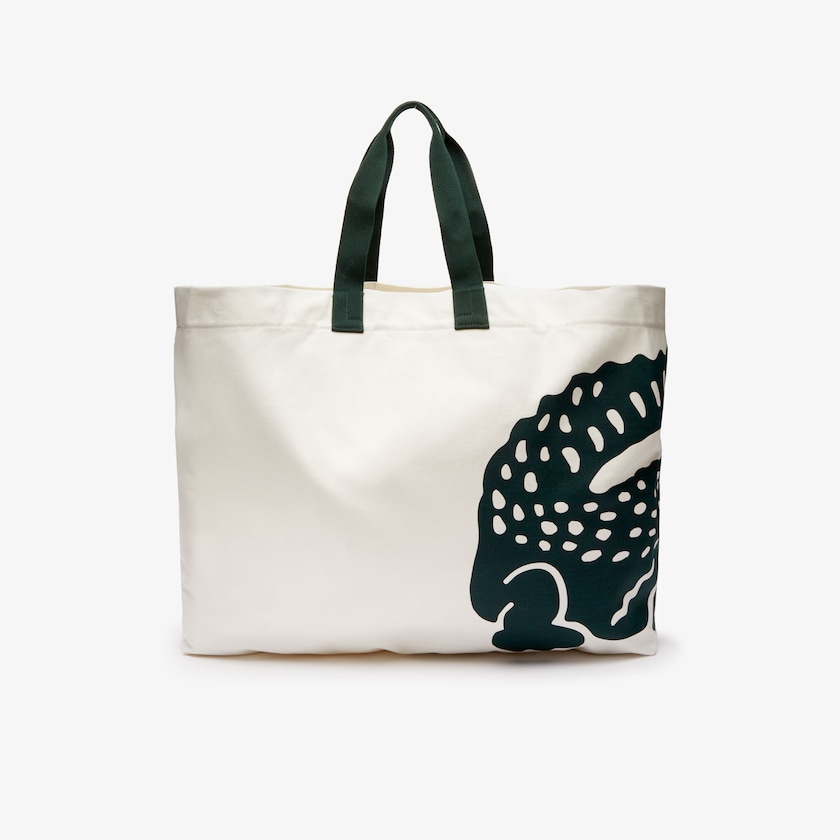 Bolso Tote Lacoste Oversized Crocodile Print Cotton Large Mujer Blancos | FU7-49784M1