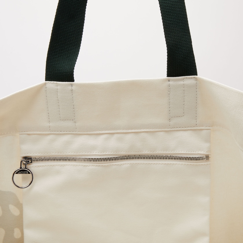 Bolso Tote Lacoste Oversized Crocodile Print Cotton Large Mujer Blancos | FU7-49784M1