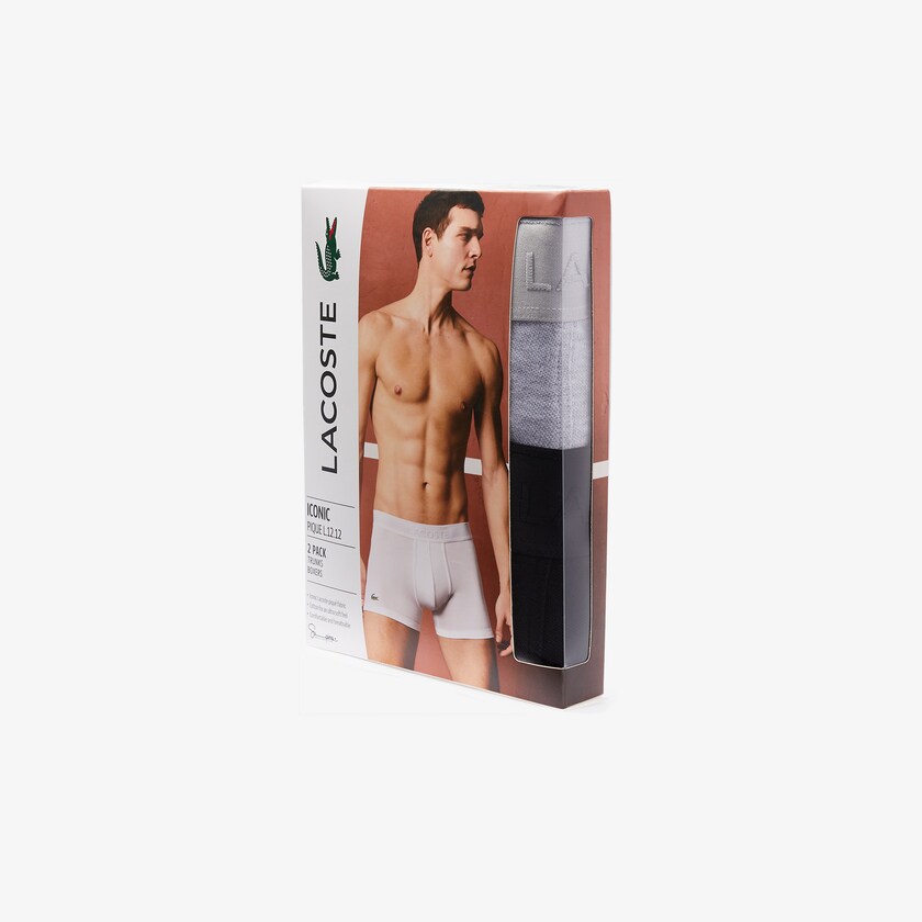 Bragas Lacoste Pack Of 2 Piqué Boxer L.12.12 Hombre Negros Grises | DL2-57825L3