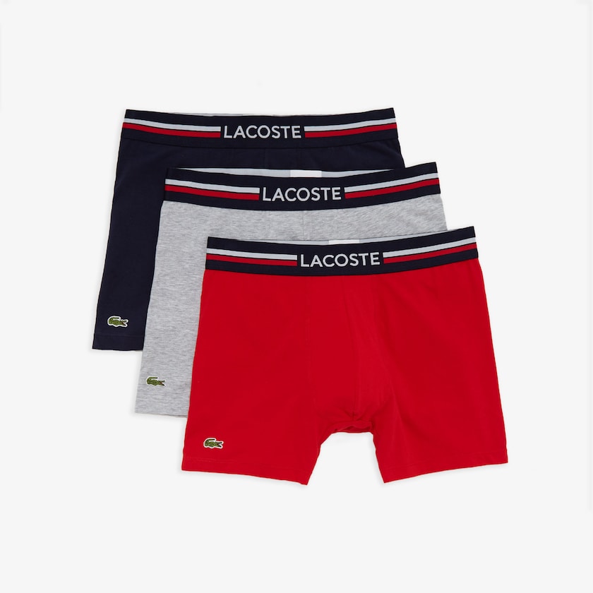 Bragas Lacoste Pack Of 3 Casual Boxers Hombre Azul Marino Azules Grises Rojos | SJ1-86108Z6