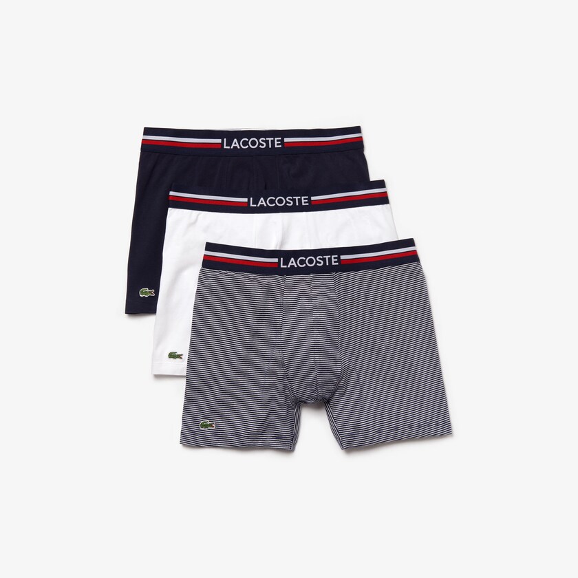 Bragas Lacoste Pack Of 3 Casual Long Boxers Hombre Azul Marino Azules Blancos | MU6-53695L3