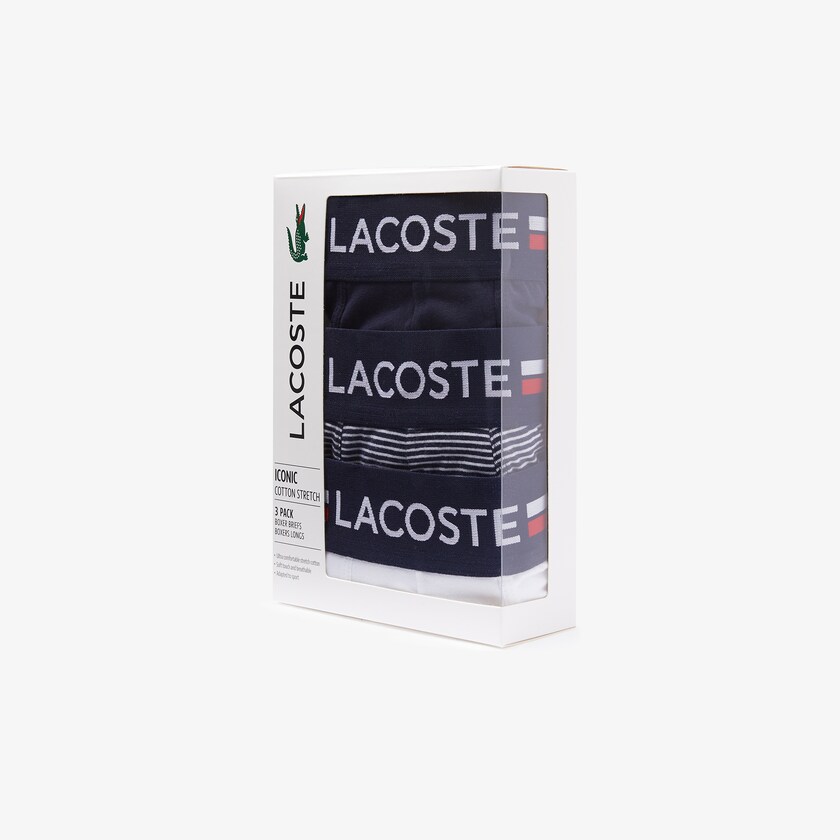 Bragas Lacoste Pack Of 3 Casual Long Boxers Hombre Azul Marino Azules Blancos | MU6-53695L3