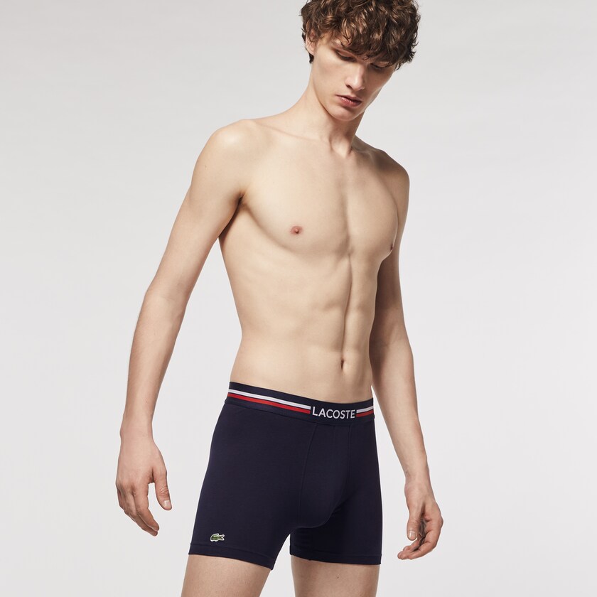Bragas Lacoste Pack Of 3 Casual Long Boxers Hombre Azul Marino Azules Blancos | MU6-53695L3