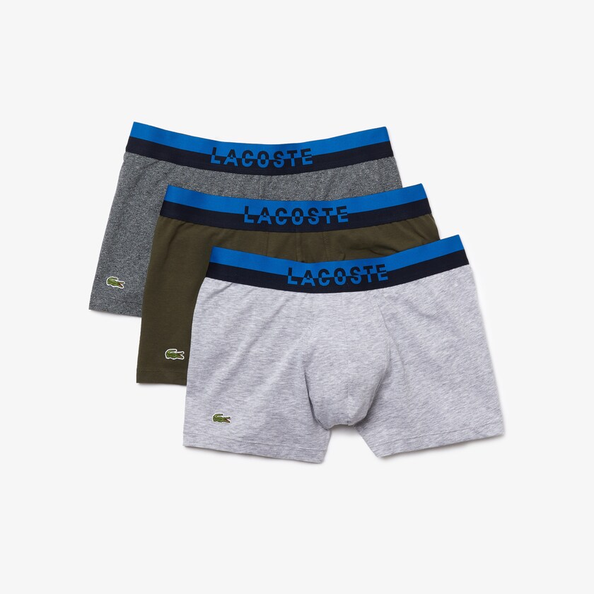 Bragas Lacoste Pack Of 3 Casual Plain-Colored Boxers Hombre Grises Kaki Verdes Grises | GF8-17141H3