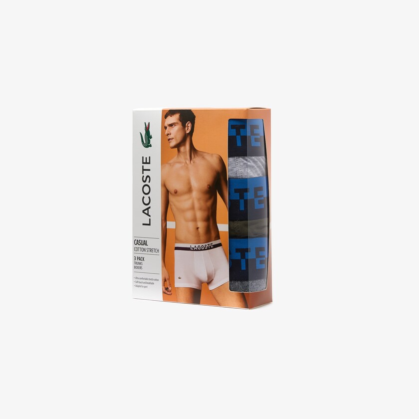 Bragas Lacoste Pack Of 3 Casual Plain-Colored Boxers Hombre Grises Kaki Verdes Grises | GF8-17141H3