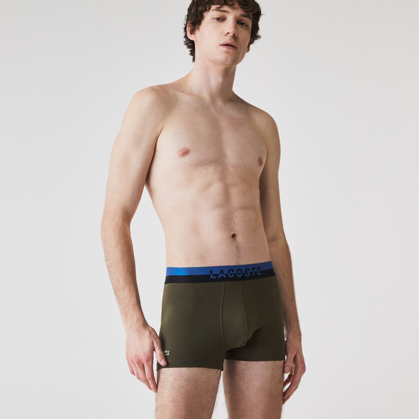 Bragas Lacoste Pack Of 3 Casual Plain-Colored Boxers Hombre Grises Kaki Verdes Grises | GF8-17141H3
