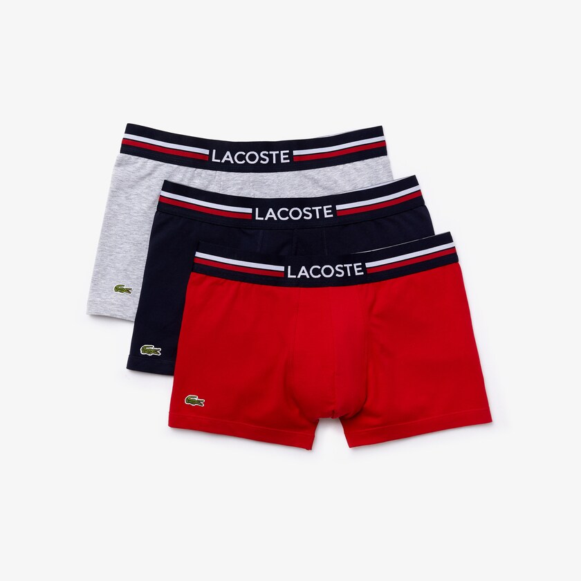Bragas Lacoste Pack Of 3 Iconic Boxer With Three-Tone Waistband Hombre Azul Marino Azules Grises Rojos | UL7-57655J5
