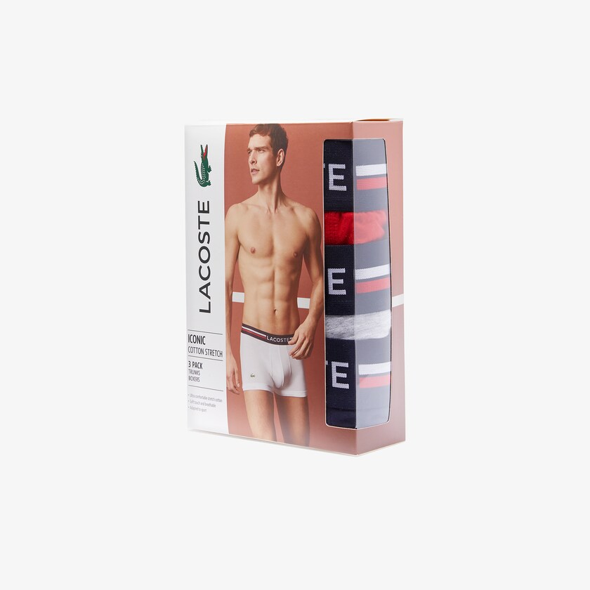 Bragas Lacoste Pack Of 3 Iconic Boxer With Three-Tone Waistband Hombre Azul Marino Azules Grises Rojos | UL7-57655J5