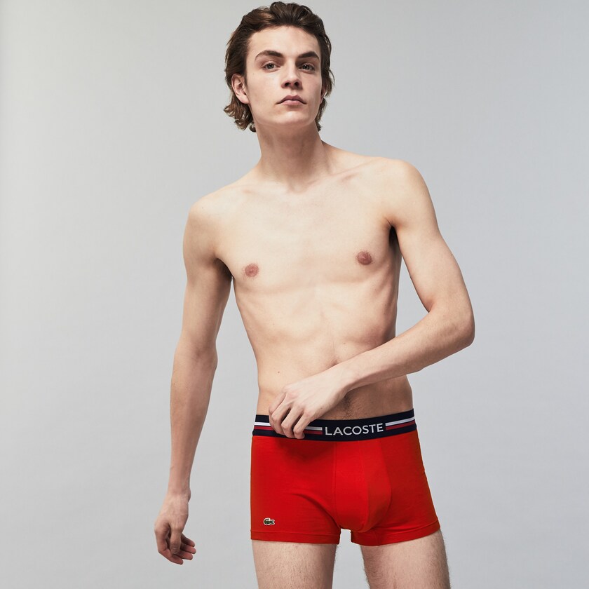 Bragas Lacoste Pack Of 3 Iconic Boxer With Three-Tone Waistband Hombre Azul Marino Azules Grises Rojos | UL7-57655J5