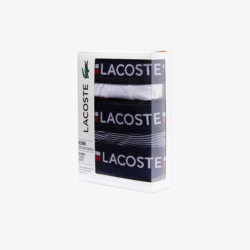 Bragas Lacoste Pack Of 3 Iconic Boxer With Three-Tone Waistband Hombre Azul Marino Azules Blancos | UC0-22012C3