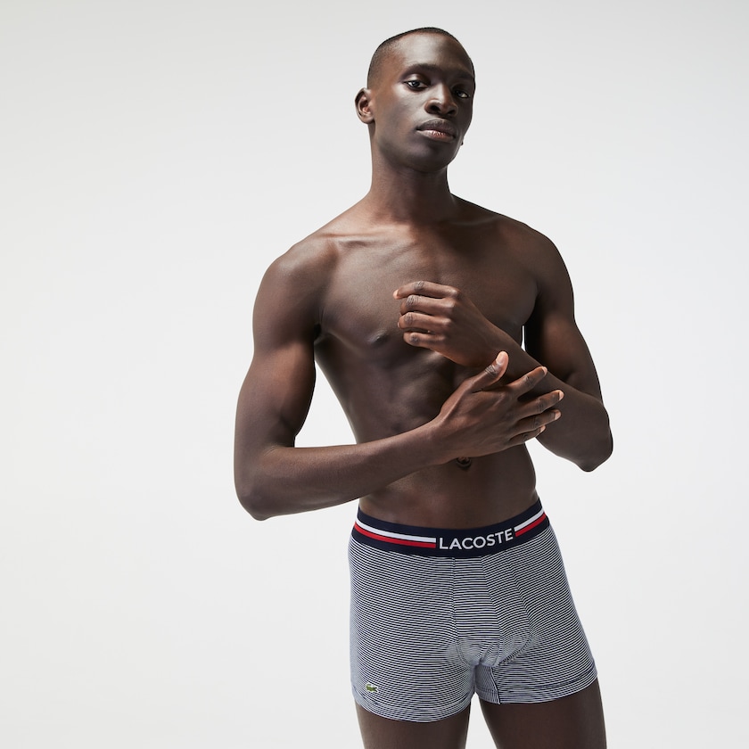 Bragas Lacoste Pack Of 3 Iconic Boxer With Three-Tone Waistband Hombre Azul Marino Azules Blancos | UC0-22012C3