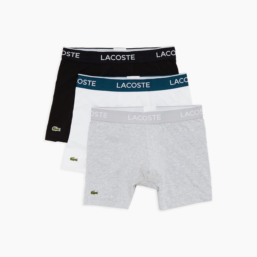 Bragas Lacoste Pack of 3 Boxer Hombre Negros Blancos Grises | NY8-59145E0