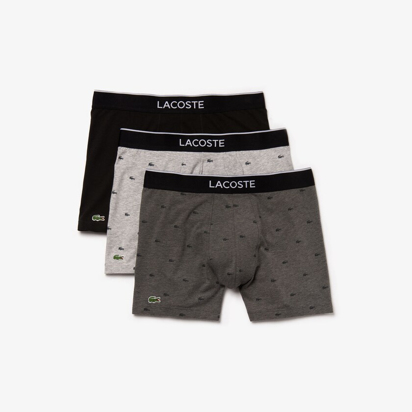 Bragas Lacoste Pack of 3 Long Boxer Hombre Negros Grises | PM0-13461M7