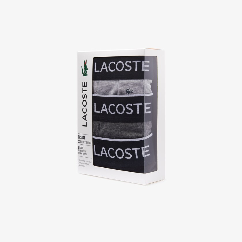 Bragas Lacoste Pack of 3 Long Boxer Hombre Negros Grises | PM0-13461M7