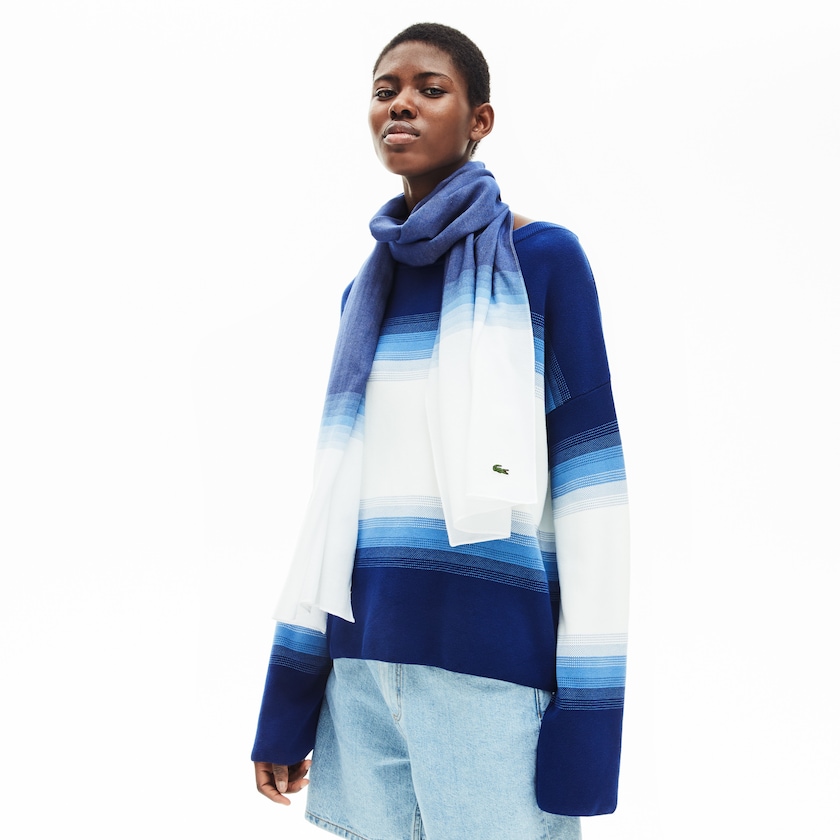 Bufandas Lacoste Made In France Gradated Print Organic Cotton Mujer Blancos Azul Marino Azules | MF3-69956H5