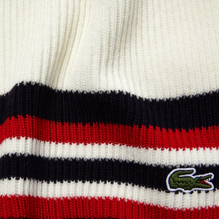 Bufandas Lacoste Made in France Striped Ribbed Rectangular Wool Hombre Blancos Azul Marino Azules Rojos | MH7-47194G6