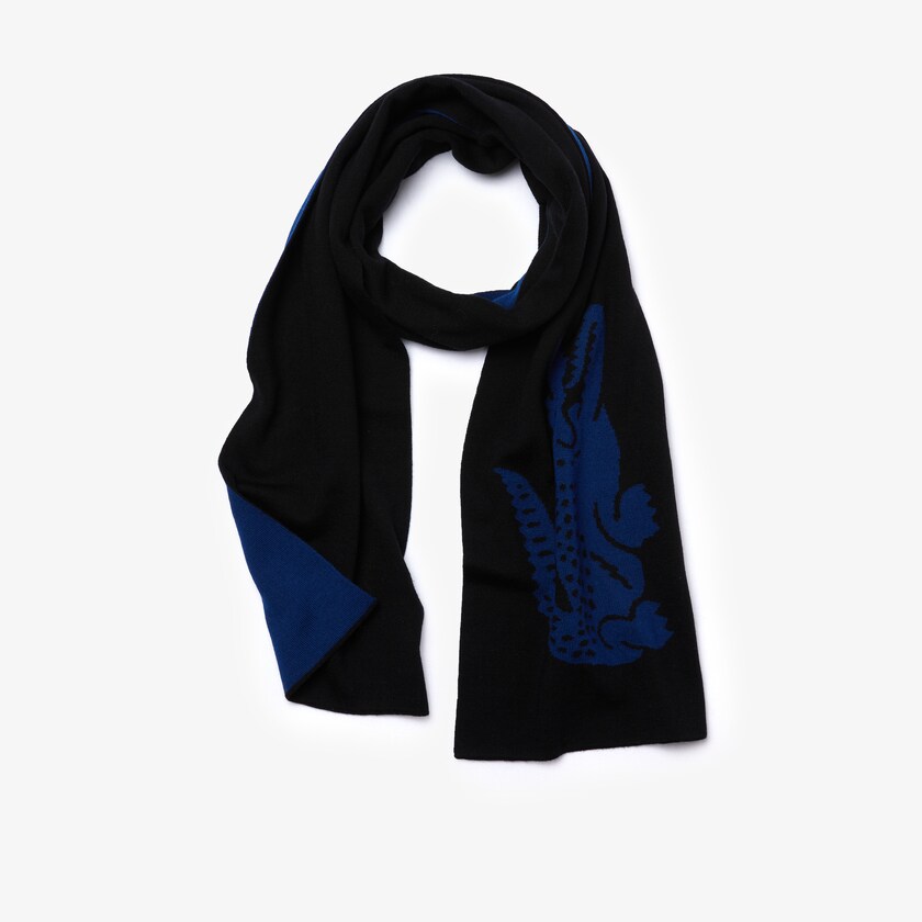 Bufandas Lacoste Oversized Crocodile Rectangular Wool Hombre Negros Azules | SB8-70807X0