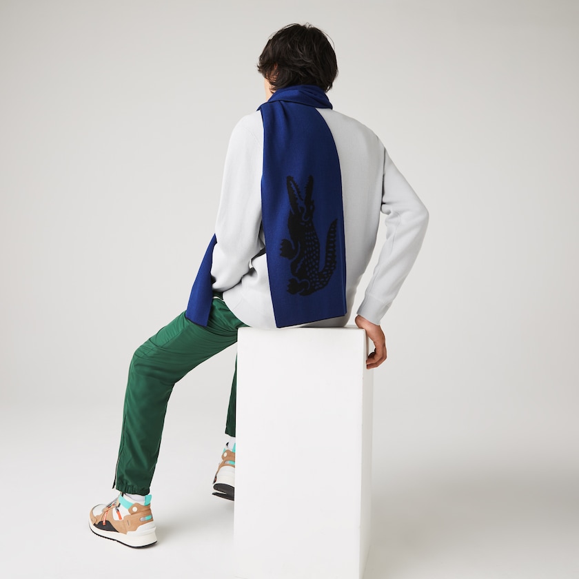 Bufandas Lacoste Oversized Crocodile Rectangular Wool Hombre Negros Azules | SB8-70807X0