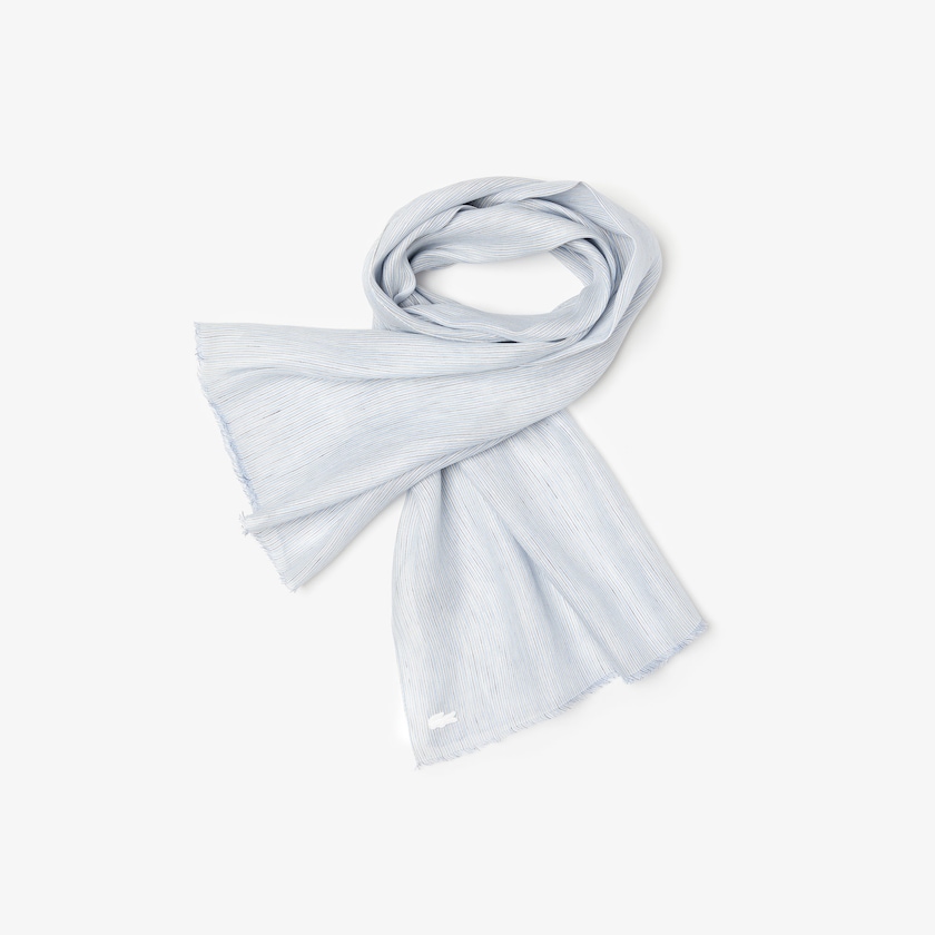 Bufandas Lacoste Pinstriped Cotton-Linen Mujer Azules Claro Blancos Azul Marino Azules | CI3-29212A1