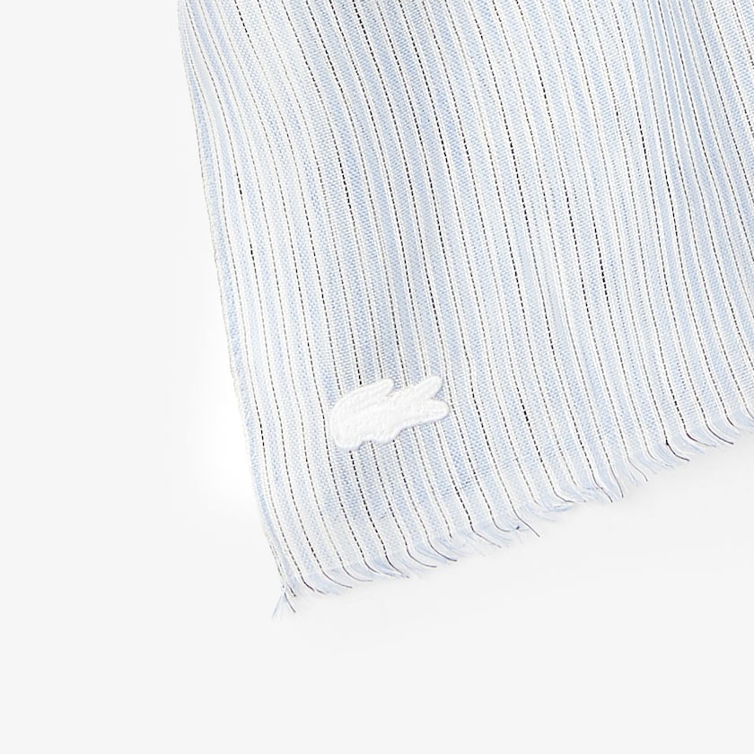 Bufandas Lacoste Pinstriped Cotton-Linen Mujer Azules Claro Blancos Azul Marino Azules | CI3-29212A1