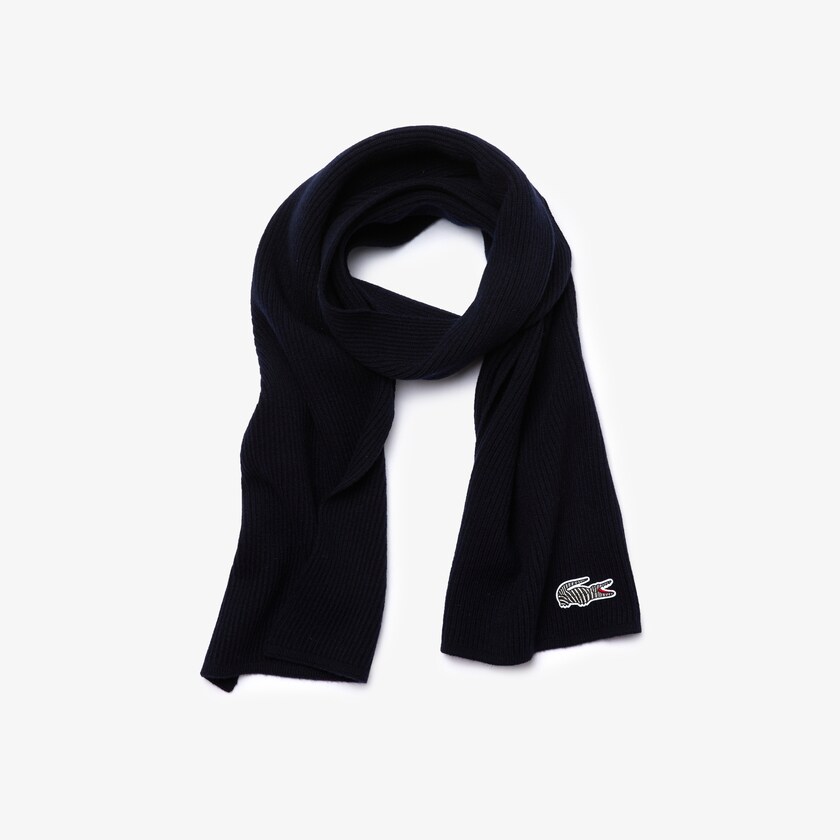 Bufandas Lacoste x National Geographic Ribbed Wool Hombre Azul Marino Azules Blancos | IT0-58025G2