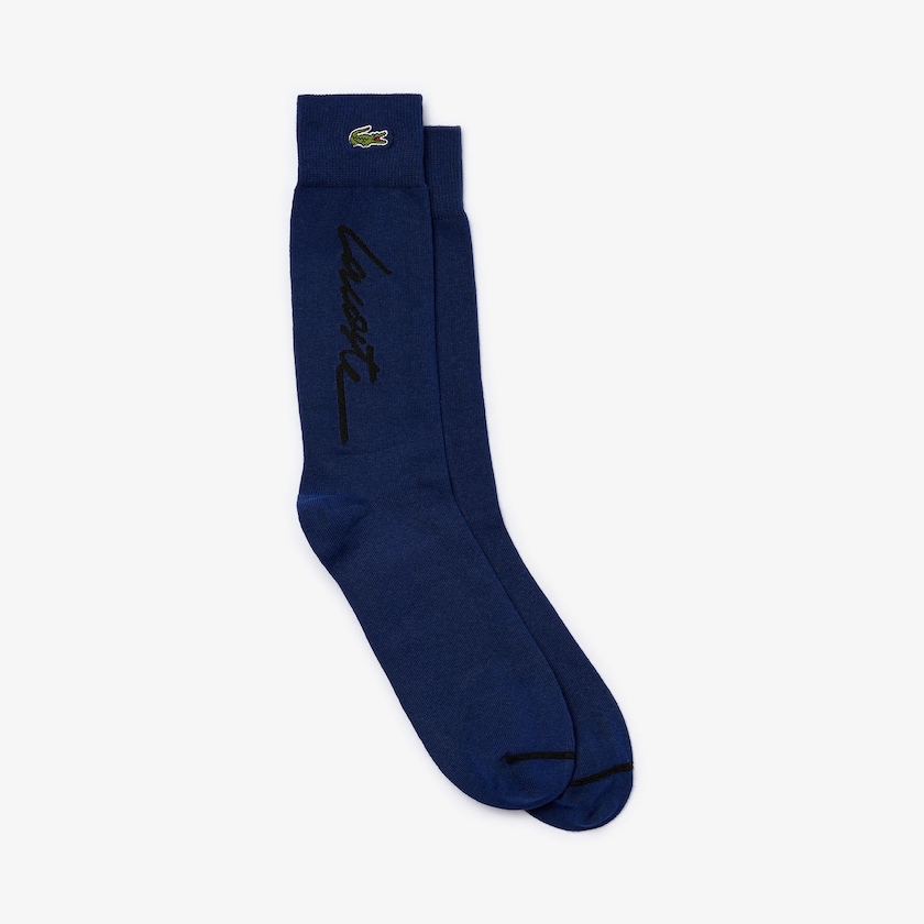 Calcetines Lacoste LIVE Signature Print Hombre Azul Marino Azules Negros | QK5-60586Z3